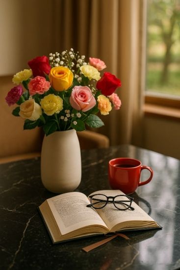 Mix flowers in stylish ceramic vase - Ahmedabad Delivery