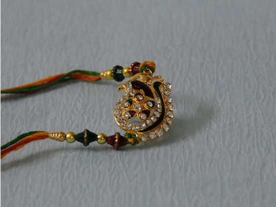 Peacock Shape Kundan Rakhi