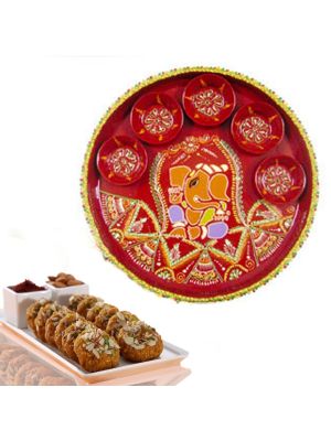 Diwali Puja Thali With Sweets