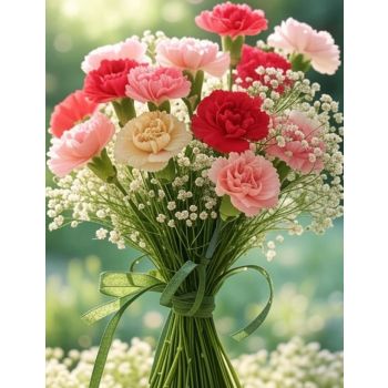 Bunch of red pink carnations for wife, spouse- delivery in Ahmedabad